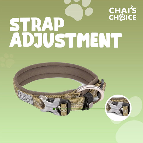 Chai's Choice Dog Collar Medium (Army Green) | Comfortable & Stylish Pet Collar with Adjustable Strap Neoprene Padded | No-Choke & Quick Release |...