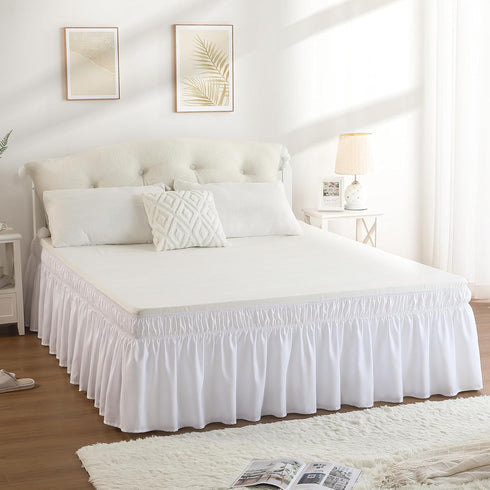 RIMELA White Bed Skirt Queen Size 15 Inch Drop, Elastic Bed Skirting for Bed Base and Frame, Bedding Dust Ruffle Easy to Install, Lightweight Wrap...