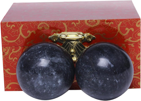 BRABUD 1.4'' Chinese Exercise Baoding Balls Dark Grey Marble Health Stress Relieve with No Chimes BS021...