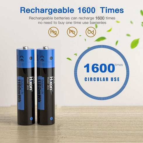 Hixon 1.5V AAA Rechargeable Lithium Batteries,4-Pack 1100mWh Pre-Charged Triple AAA Li-ion Battery & 1H Ultra Fast Charger for Home and Office Dev...