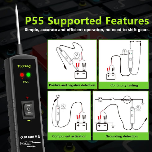 P55 Electrical Tools Circuit Tester Component Activation Continuity Test Trailer Light Tester Jumper Lead Function 12V-24V Short Circuit Located O...