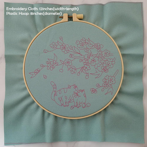 Esffaci Embroidery Starter Kit for Adult Beginner with Cats Flower Pattern Hand Embroidery Set with Embroidery Cloth Hoop Needles Colorful Floss a...