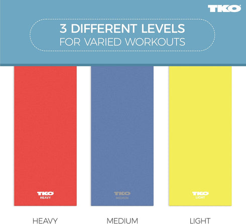 TKO Resistance Bands Set - 3 Pack - Flat Elastic Exercise Gear for Women, Men - Fitness, Workout, Light, Medium, Heavy Levels...