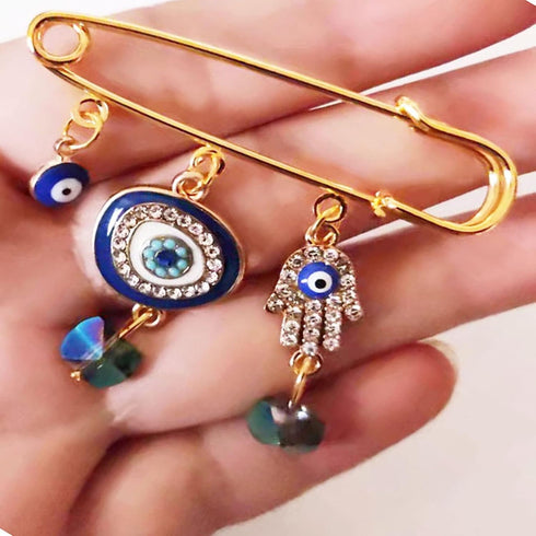 Turkey Evil Eye Rhinestone Charm Blue Lucky Eyeball Hands Brooch Pins Jewelry for Good Luck...