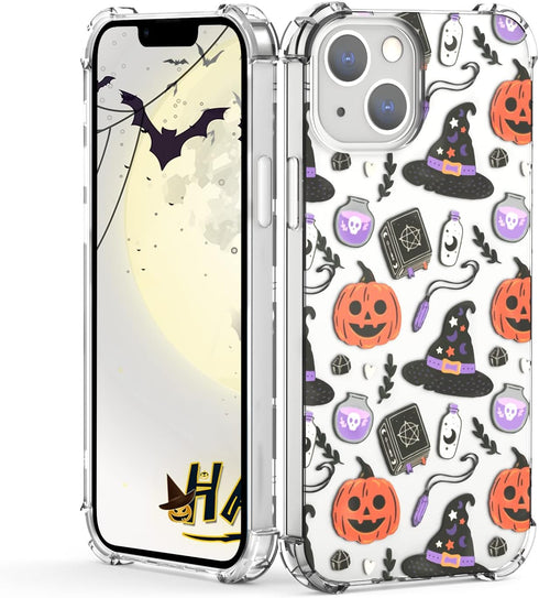 YESPURE for iPhone 14 Case,Cute Pumpkin Ghost Halloween Pattern Design,Transparent Soft TPU Anti-Yellowing Anti-Scratch Shockproof Protective Cove...