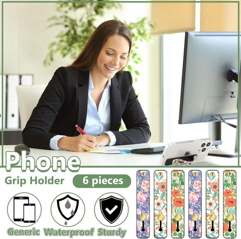 6 Pieces Phone Strap Grip Holder Finger Cell Phone Grip Telescopic Phone Finger Strap Stand Universal Finger Kickstand for Most Smartphones (Bloss...
