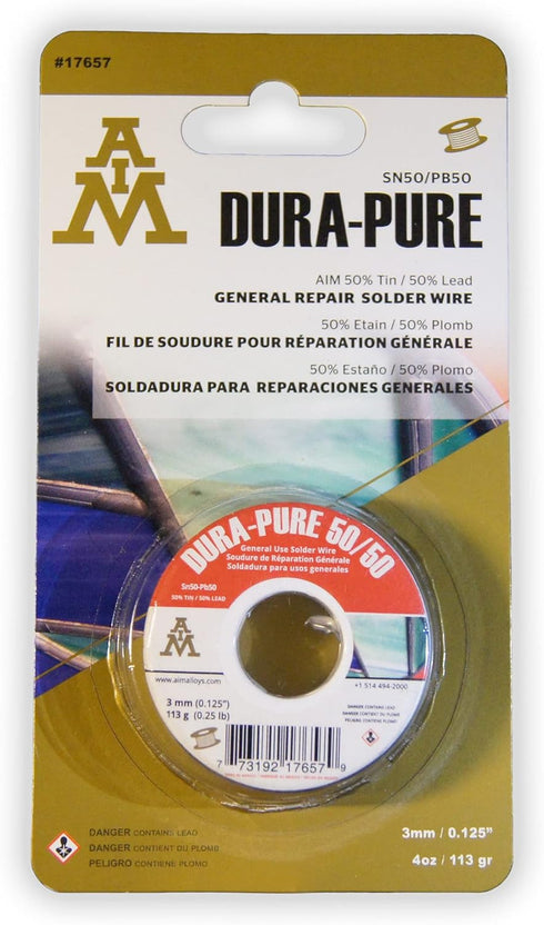 AIM Dura-Pure 50/50 0.125inch Solid Solder Wire for General Purpose repairs (113g / 4oz)...