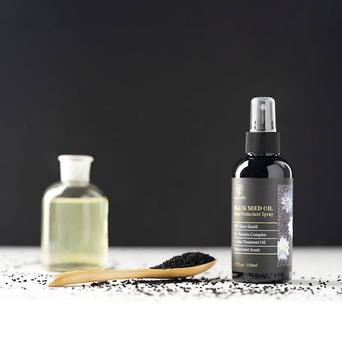 BEAUT'E SEOUL Heat Protectant for Hair - Black Seed Oil Heat Protectant for Curly Hair – Fortifying Keratin & Nourishing Argan & Jamaican Black Ca...