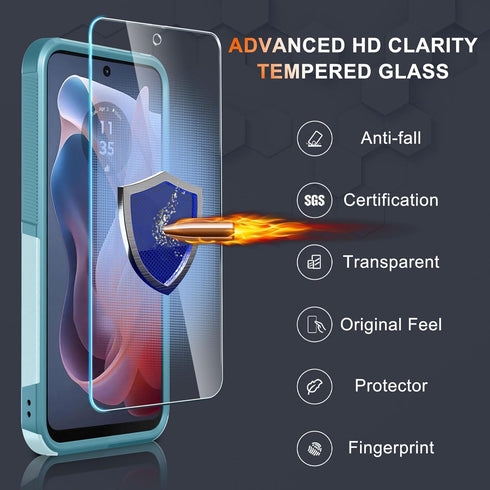 for Motorola Moto G Play 2024 Case,Full Body Heavy Duty Rugged Shockproof Protective Phone Cover with Lanyard Strap,Tempered Glass Screen Protecto...