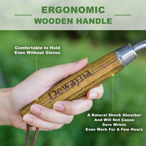 Garden Hand Fork, Hand Weeding Fork with Sharp Tine for Easy Uprooting Large Weeds, Stainless Steel Garden Fork, Comfortable Grip Wood Handle Hand...