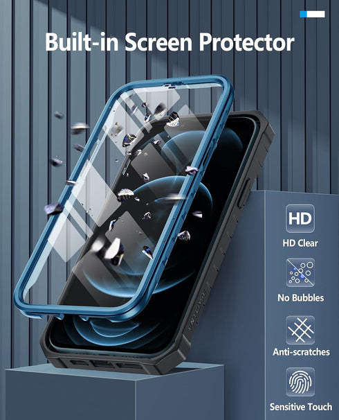 FNTCASE for iPhone 12-Pro-Max Phone Case: Military Grade Drop Proof Protection Mobile Cover with Kickstand | Matte Textured Rugged Shockproof TPU ...