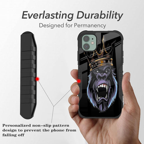 Compatible with iPhone 11 2019 Case for Man Boys, The Fiery Gorilla King Design Heavy Duty Shockproof Bumper Protective Phone Cover Full Body Stur...