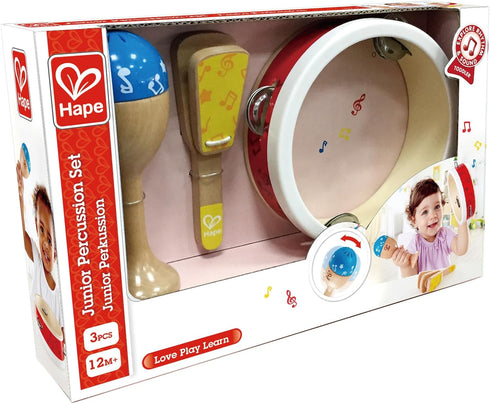 Hape Junior Percussion Set | 3 Piece Wooden Percussion Instrument Set for Toddlers, E0615...