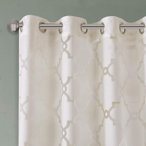 Madison Park Eden Sheer Single Curtain for Bedroom, Modern Contemporary Light Sheers for Living Room, Geometric Pattern with Grommet, 50x95, Ivory...