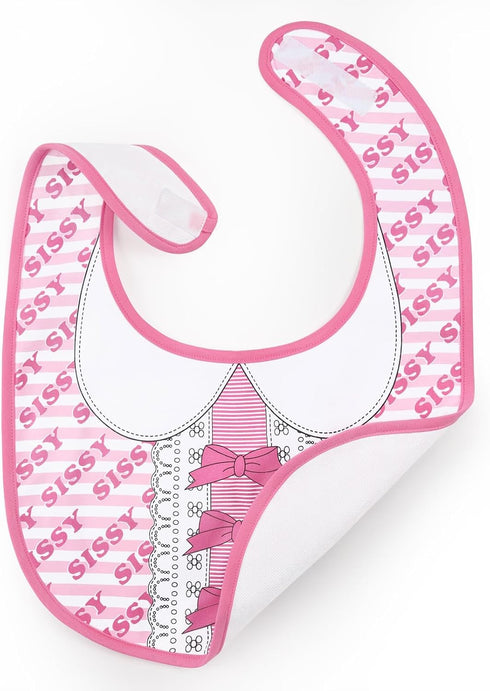 Littleforbig Cotton Waterproof Babydoll Printed Adult Bib with Adjustable Velcro Closure - Pretty in Pink Sissy Bib...
