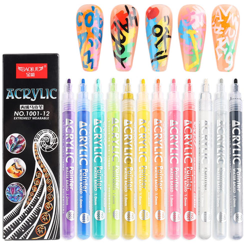 Nail Art Graffiti Pen Set 12Pcs Waterproof Drawing Marker Pen For Nails Neon Enamels Black White Quick Dry Nail Art Painting Pen DIY Abstract Line...