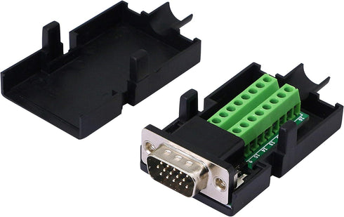 SinLoon VGA DB15 Solderless Connector 3+9 D-SUB 15 Pin VGA 3 Row Breakout Board Adaptor with Case+Screwdriver(2-Pack Male)...