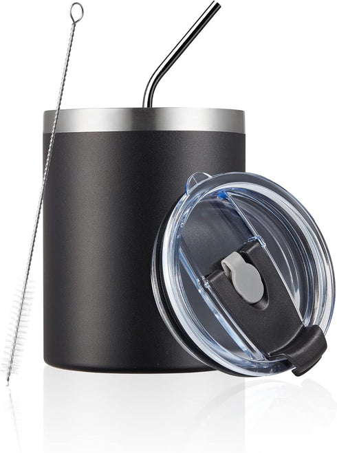 MEWAY 12 oz Lowball, Tumbler Stainless Steel Double Wall Vacuum Insulated Mug with Straw and Lid, Cleaning Brush ?Durable Powder Coated Insulated ...