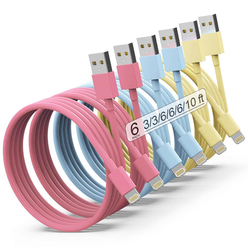 iPhone Charger 6Pack 3/3/6/6/6/10FT, Apple MFi Certified USB to Lightning Cable Fast Sync Charge iPhone Cable Compatible with iPhone 14/13/12/11Pr...