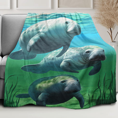 50x80 Blanket Comfort Warmth Soft Plush Throw for Couch Underwater Manatee Family Green...