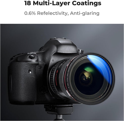 K&F Concept 52mm Variable ND Camera Lens Filter ND2-ND400 (1-9 Stops) + Filter Cap + Cleaning Cloth 18 Multi-Layer Coatings Adjustable Neutral Den...