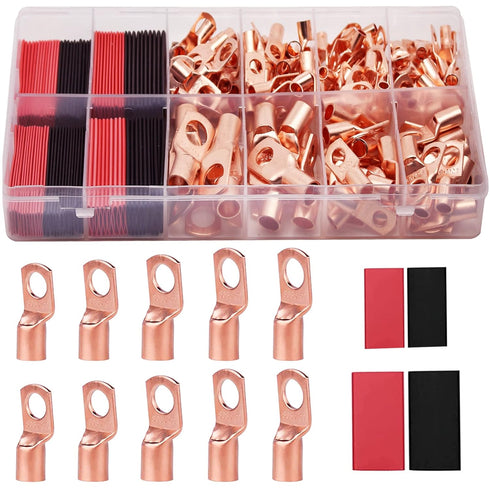 TKDMR 160Pcs Copper Wire Lugs AWG2 4 6 8 10 12 with Heat Shrink Set, 80Pcs Battery Cable Ends Ring Terminals Connectors Tubing Assortment Kit...