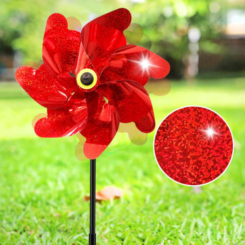 10PCS Red Pinwheels Outdoor Wind Spinners Garden Pinwheel Reflective Pin Wheel Windmills Sparkly Scare Birds Animal Away Spinner Christmas Yards G...