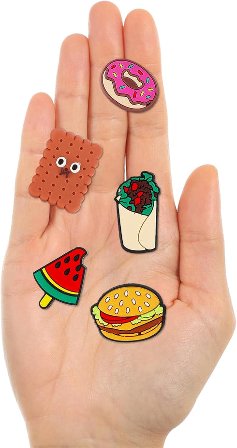 Food Themed Shoe Decoration Charms, 20Pcs Hamburg Pizza Dessert Charms for Shoe Wristband Decoration, PVC Shoe Charm Accessories for Party Favor H...