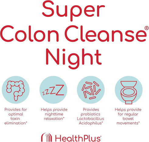 Health Plus Super Colon Cleanse Night Formula Digestive Support | Constipation Relief to Reduce Bloating with Probiotics and Valerian Root for Sle...