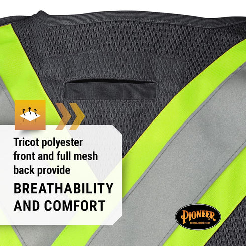 Pioneer Hi Vis Tear-Away Mesh Back Safety Vest for Me - Reflective Tape, 4 Pockets - Construction, Traffic, Security - Black...
