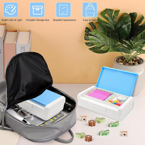 Pencil Box for Office Supplies Storage Organizer Box,Double Layer Large Capacity Pencil Boxes,Plastic Crayon Box with Snap-tight Lid,Stackable Sto...