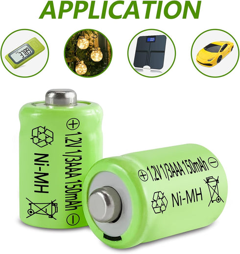 JINTION 1/3 Rechargeable AAA 150mAh Button Top NiMH Battery Replacement batteries for Solar Lights Battery, Outdoor Solar Garden Art Light Battery...