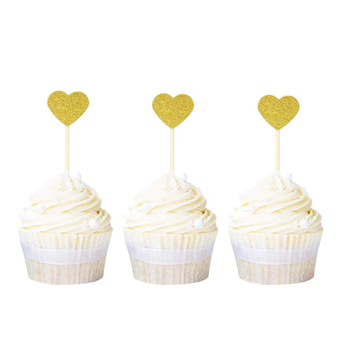 Ercadio Gold Glitter Heart Cupcake Toppers Sweet Love Theme Cupcake Picks Wedding Engagement Bridal Shower Birthday Party Cake Decorations 40 PCS...