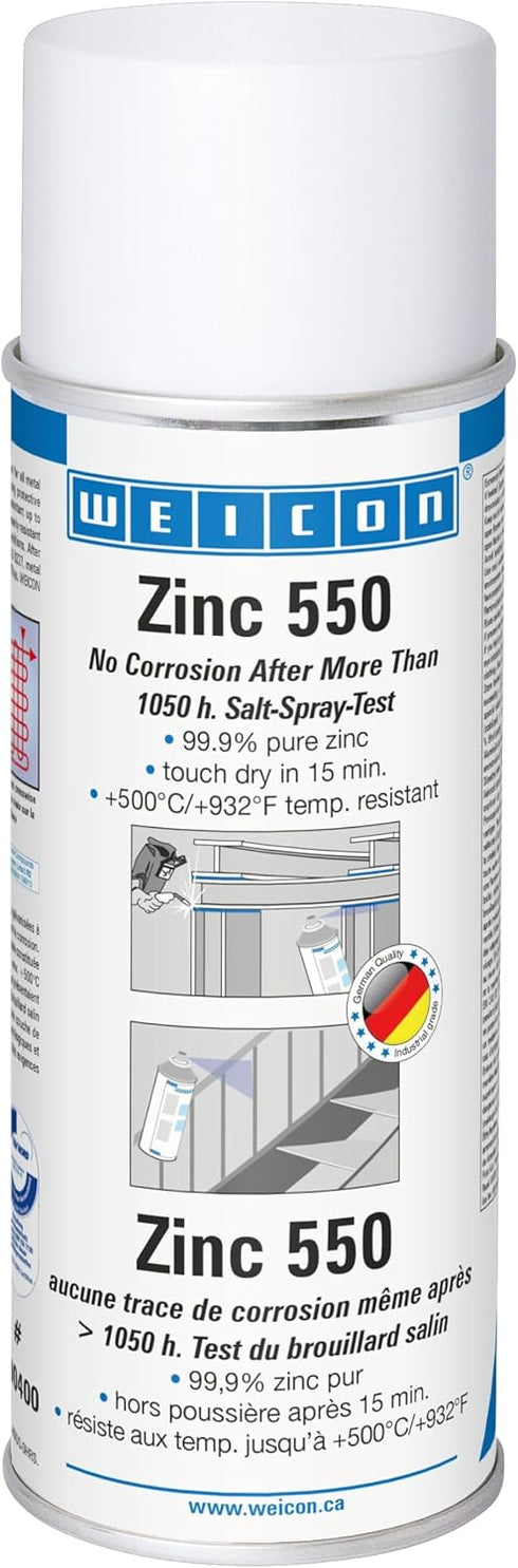 WEICON Zinc Spray 400 ml | TÜV-Tested | Fast-Drying, heat-resistant and suitable as primer for metal |Matt Grey...