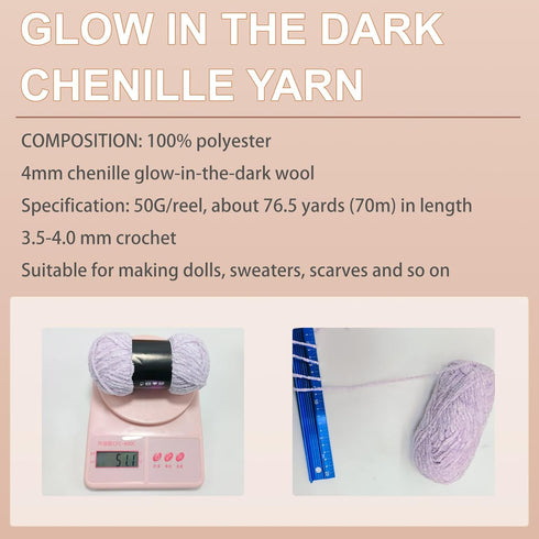 3PCS Glow in The Dark Chenille Yarn,Beginner Yarn for Crocheting,DIY Handcrafts Weaving Soft Chenille Yarn,50g/Reel, 70m (76.5 Yds). (Purple)......