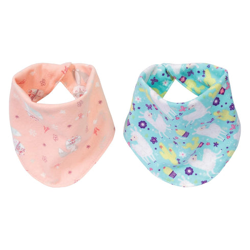 Southwest Llama 2 Pack Reversible Flannel Bandana Bib Set-Fox/Dot, Llama/Chevron Prints, Pinks, Mint, Gray, Turquoise, Lime, 100% Cotton Flannel, ...