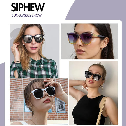 SIPHEW Oversized Square Sunglasses for Women|Lightweight Fashion Sunglasses 100% UV400 Protection|Trendy Mirrored Shade...