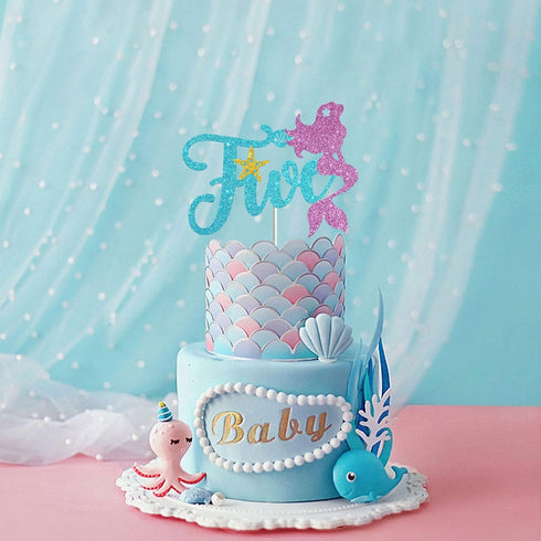 Dalaber Mermaid Five Cake Topper, Happy 5th Birthday Cake Decor, I'm Five Sign, Little Mermaid Birthday Party Decoration Supplies, Daughter of the...