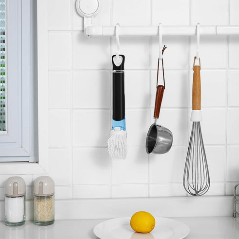 SUBEKYU Dish Brushes with Soap Dispenser, Kitchen Dish Scrubber Brushes with Handle, Dishwashing Cleaning Scrubbers for Dishes/Pans/Pots, Black, 2...