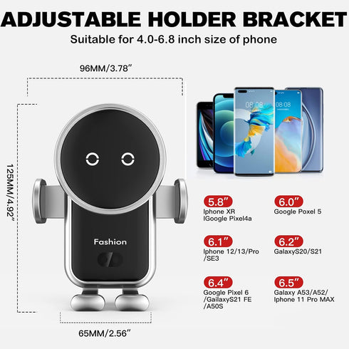 Wireless Car Charger, 15W Auto-Clamping Car Charger Mount, Air Vent Car Charging Holder for iPhone 14/14 Pro/13/13 Pro /12/12 Pro/ 11/11 Pro/Xr/Xs...