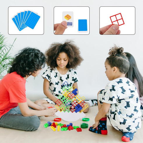 48pcs Block Stacking Toy with 22pcs Cards & Turntable Balance Board Game Building Block Toy for Kids Adults Family Party Games...