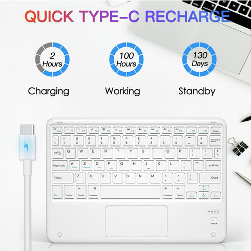 Bluetooth Keyboard, Slim 7 Colors Backlit Wireless Bluetooth Keyboard with Touchpad Built in Rechargeable Battery for iOS Android Windows Tablets ...