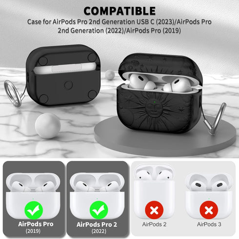 for AirPods Pro 2nd/1st Generation Case, Magnetic Lid Compatible with MagSafe, Sun and Moon Engraved AirPod Pro Case for Apple Airpods Pro 2&1 Gen...