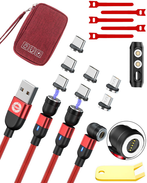 Magnetic Charging Cable(3Pack3.3/6.6/6.6FT&Cable Bag),One-Handed Charging Magnetic Phone Charger 3 in 1 Compatible with Micro USB, Type C 3A Charg...