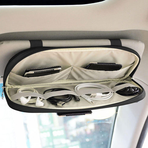 Da by Car Sun Visor Organizer, Multi-Pocket Visor Organizer Storage Pouch for Cars, SUVs & Trucks with Double Zippers, Elastic Bands & Glasses Cli...