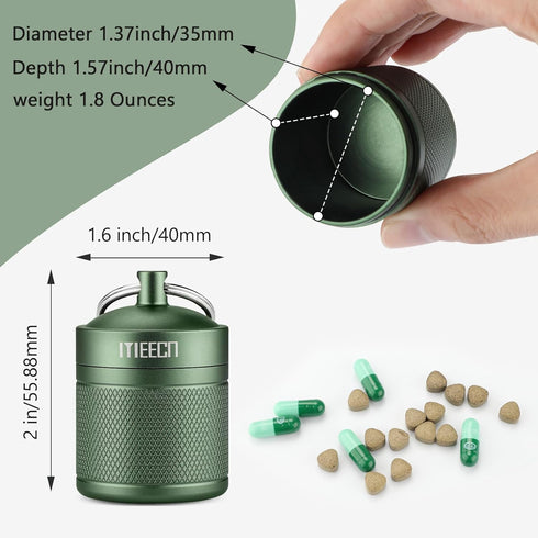 Keychain Pill Holder, Pill Box, Aluminum Waterproof Pill Container, Pill Organizer for Outdoor Travel Camping?Size: 1.6 x 1.6 x 2 in (Green)...