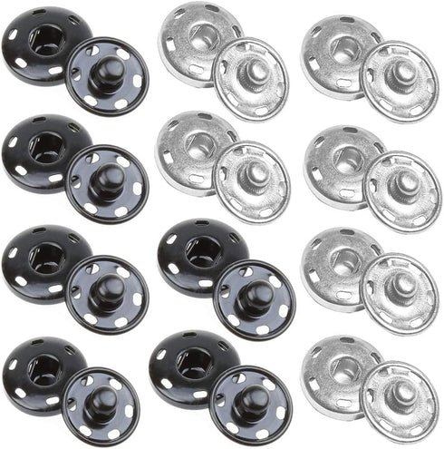 JOSDIOX Sew on Snap Buttons 12 Sets B Metal Snap Fastener Buttons Press Button for Sewing Clothing Silvery and Black (Large Size 1.0IN /25mm)...