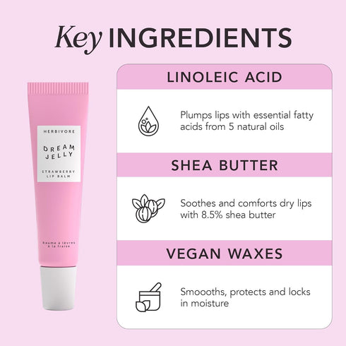 HERBIVORE Dream Jelly Multi-Oil Lip Balm for Hydration + Plumping with Linoleic Acid, Shea Butter, and Vegan Waxes - Plant-based, Vegan, Cruelty-F...