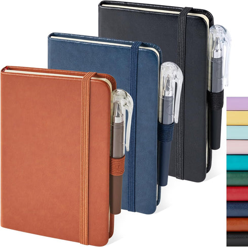 3 Pack Pocket Notebook Journals, Small Notepad Notebooks for Note Taking, A6 Mini Note pads with Pen Holder, 408 Lined Pages, 3.7" x 5.7", Black, ...