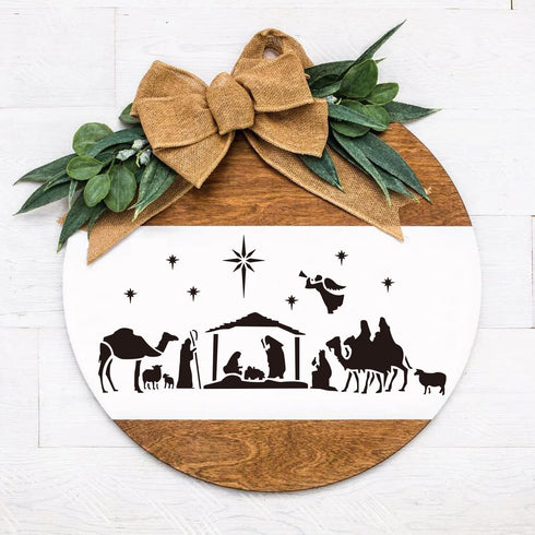 11pcs Christmas Nativity Scene Stencils, Reusable Jesus Stencil, Oh Holy Night, Wish Men Still Seek Hime DIY Drawing Template for Painting On Wood...